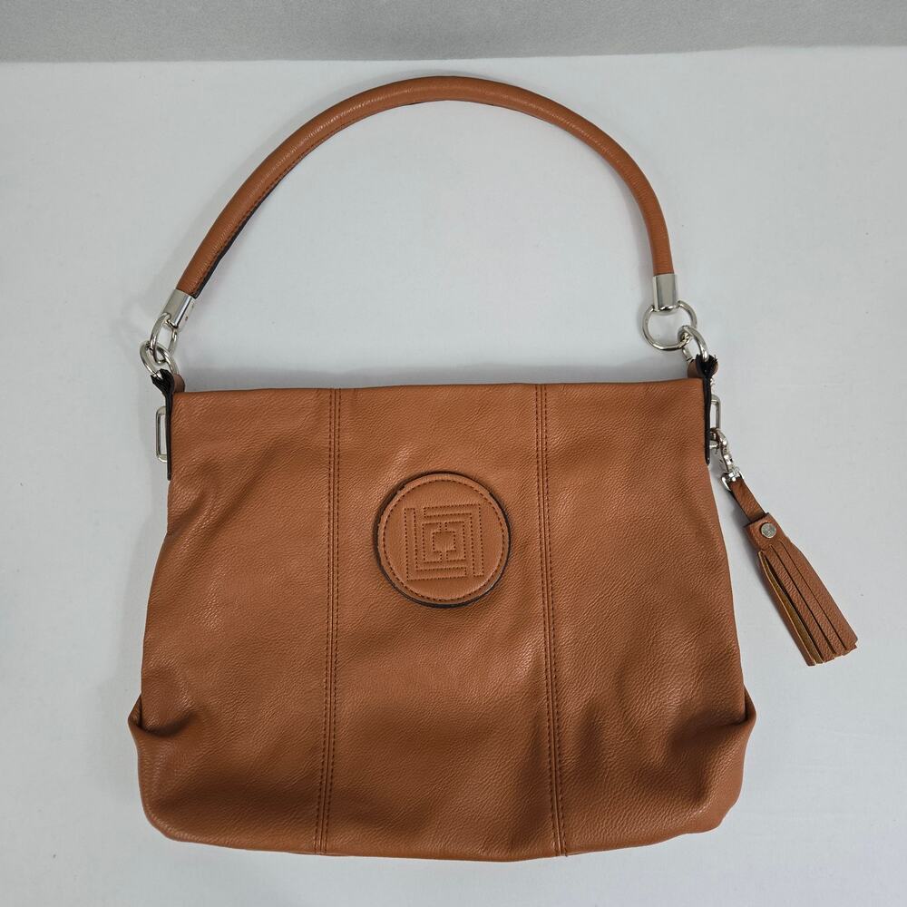 Liz Claiborne Tan Zipper Closure Satchel Shoulder Bag / Purse with Tassel Detail